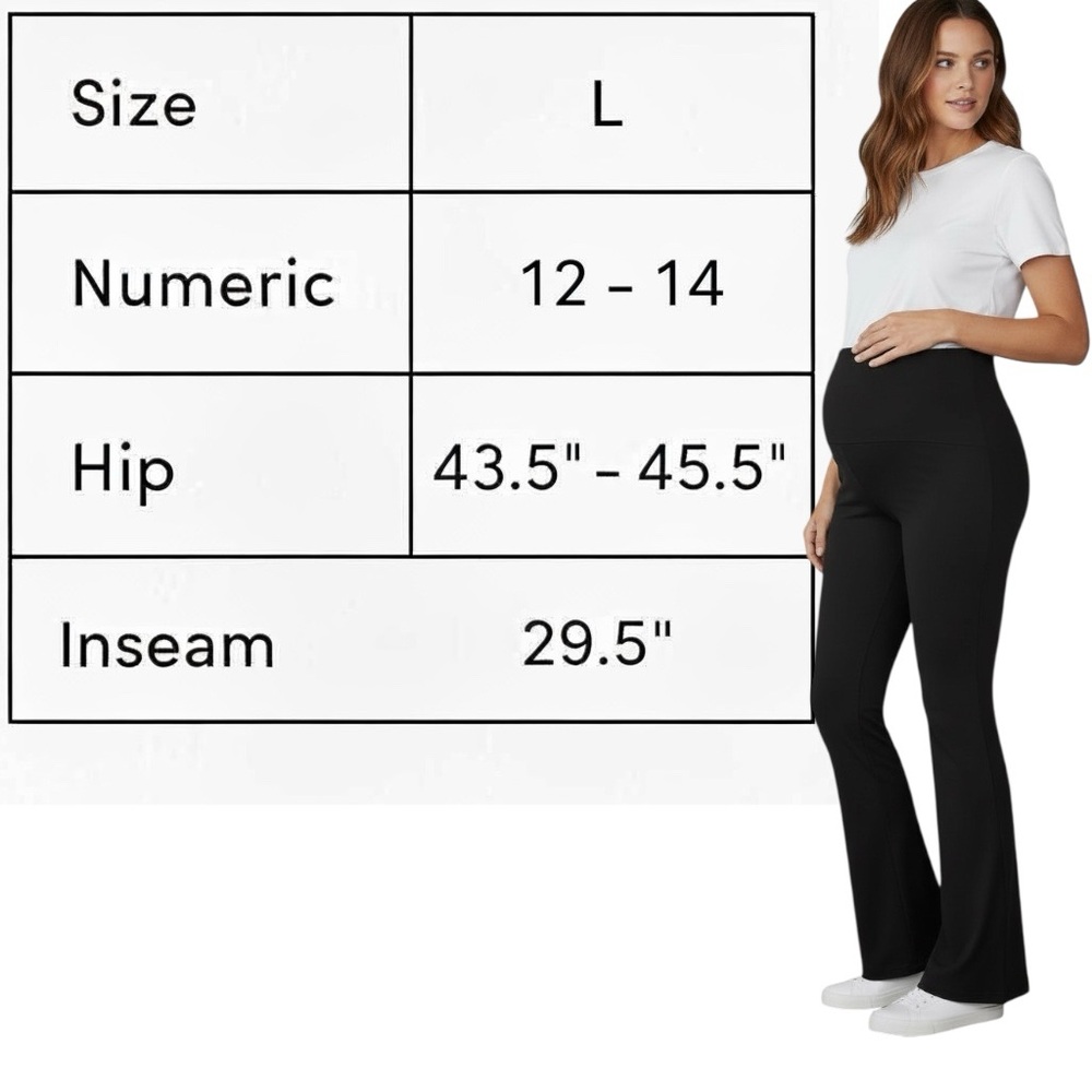 Fold Down Active Flare Leg Black Maternity Leggings Isabel Maternity Size L NWT